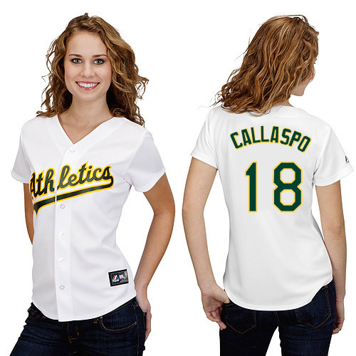 Alberto Callaspo #18 mlb Jersey-Oakland Athletics Women's Authentic Home White Cool Base Baseball Jersey